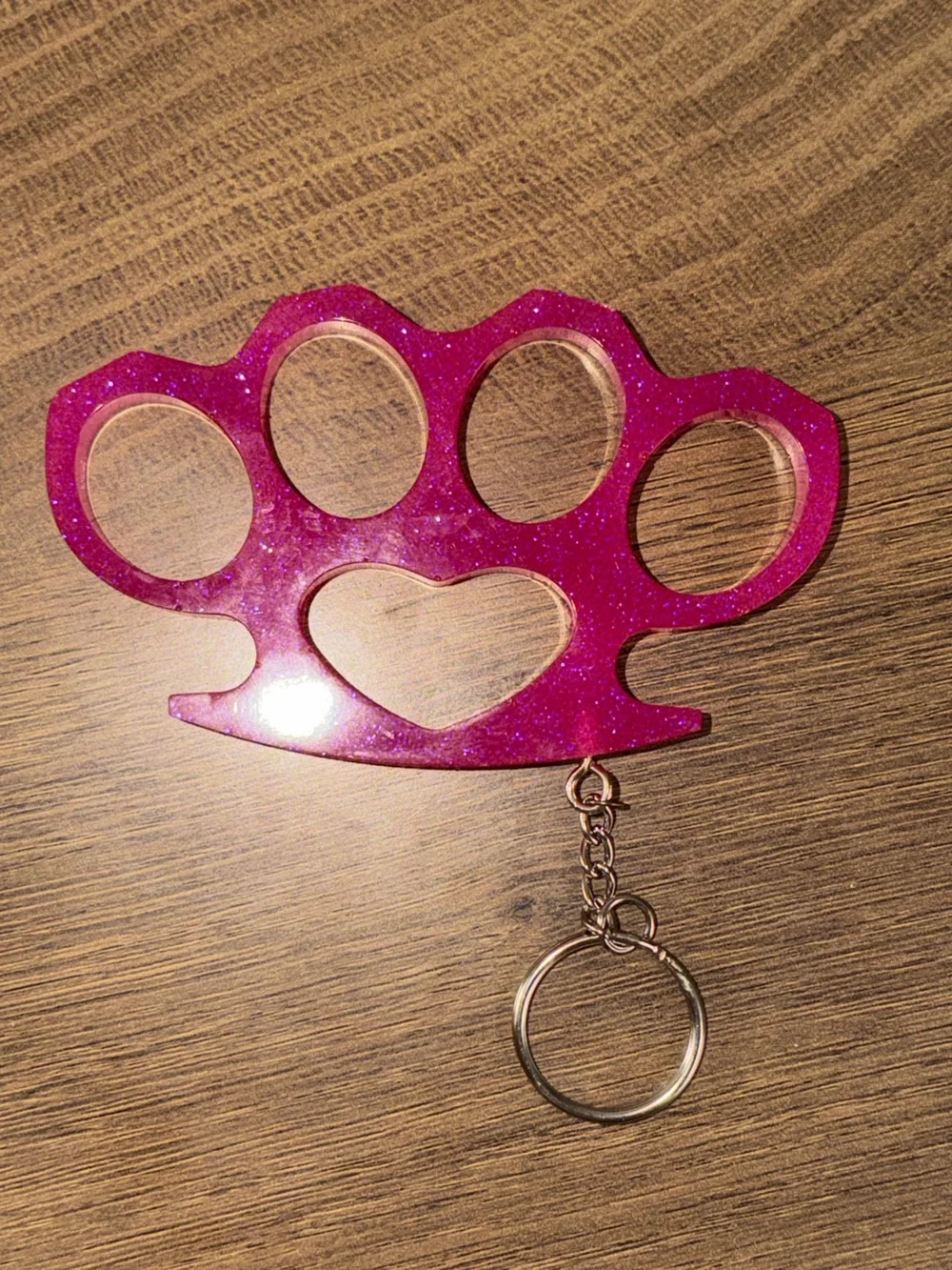 Pink Glitter Heart Knuckle Keychain